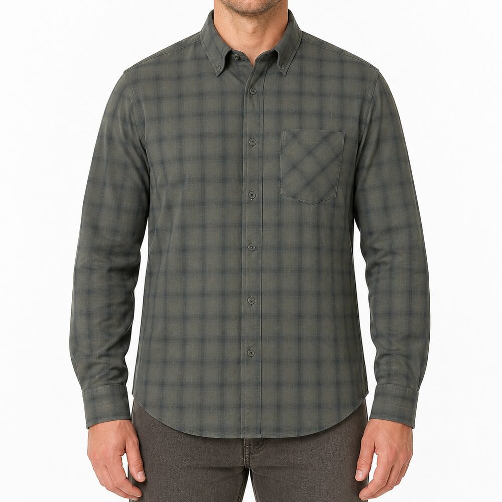 Exofficio Shirt Men Medium Olive Plaid Long Sleeve Round Hem Classic Button-Down